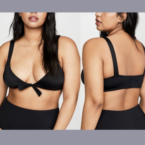 NWT MADEWELL [ PLUS 2X‎ ] Second Wave Tie Front Bikini Top In True Black - Picture 1 of 12